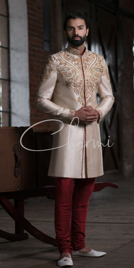 Ivory Silk Sherwani for Groom