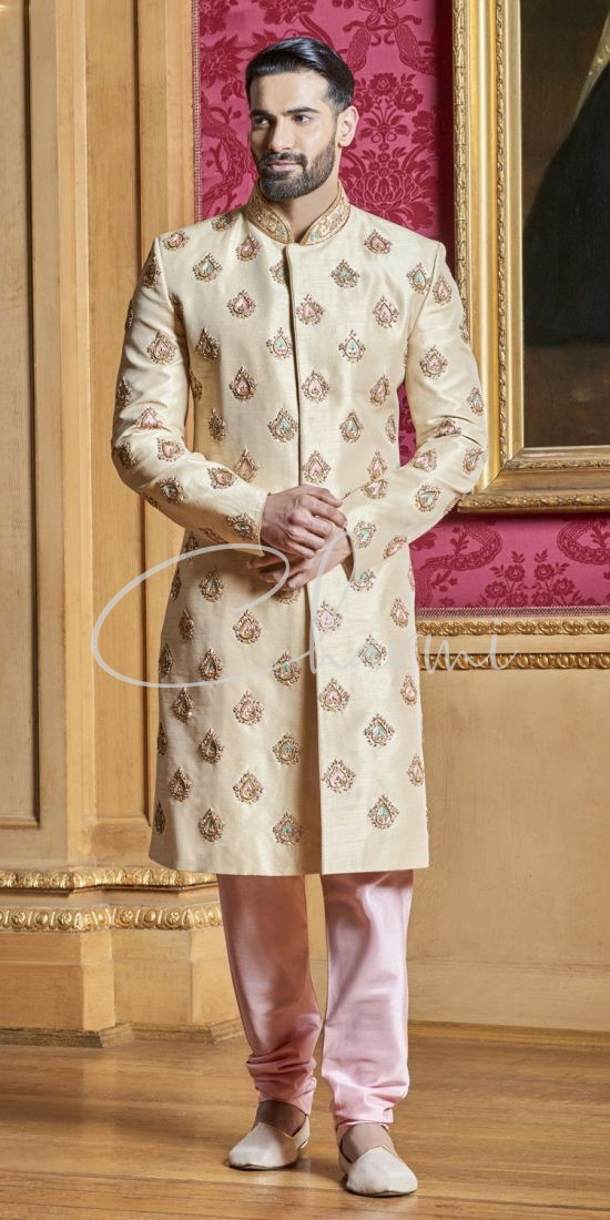 Gold Raw Silk Pre Wedding Suit