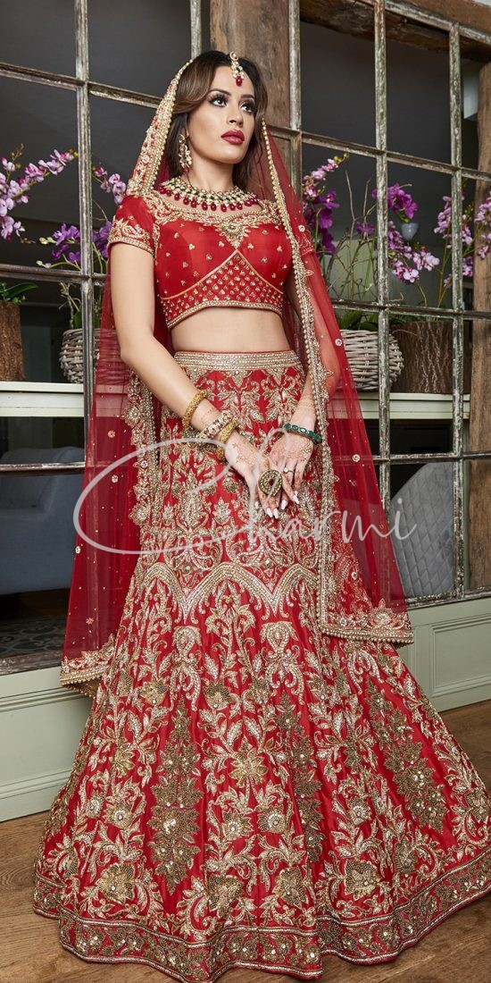 Red Raw Silk Asian Bridal Wear
