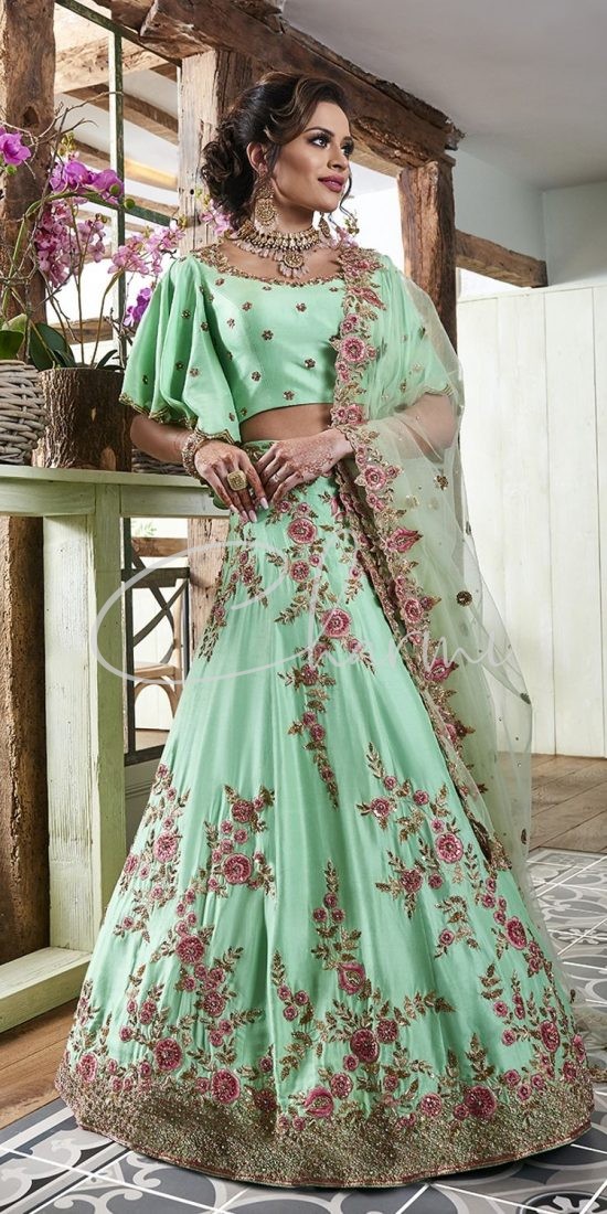 Pistachio Green Silk Indian Wedding Lehenga