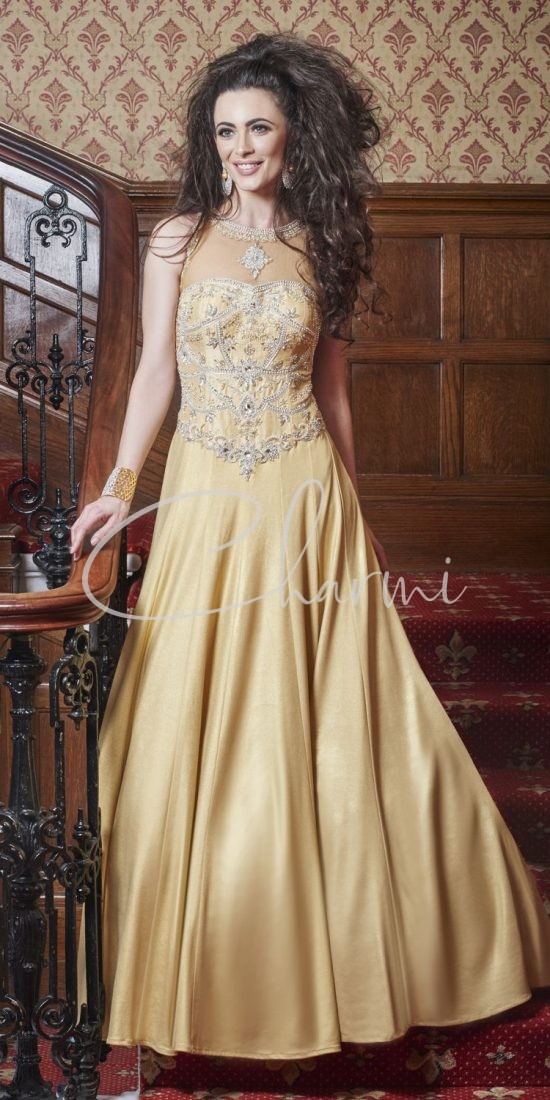 Gold Registry Wedding Dress with See Through Back