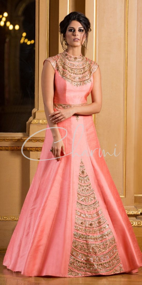 Pink Raw Silk Indian Wedding Dress