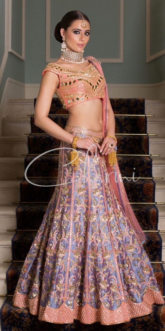 2 Tone Blue Peach Lehenga - Asian Party Dresses