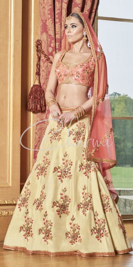 Lemon Yellow & Peach Lehenga - Indian Wedding Wear