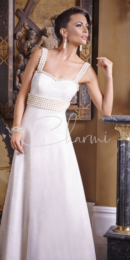 White Wedding Gown with Pearls in UK