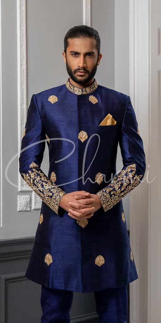 Navy Blue Sherwani for Groom